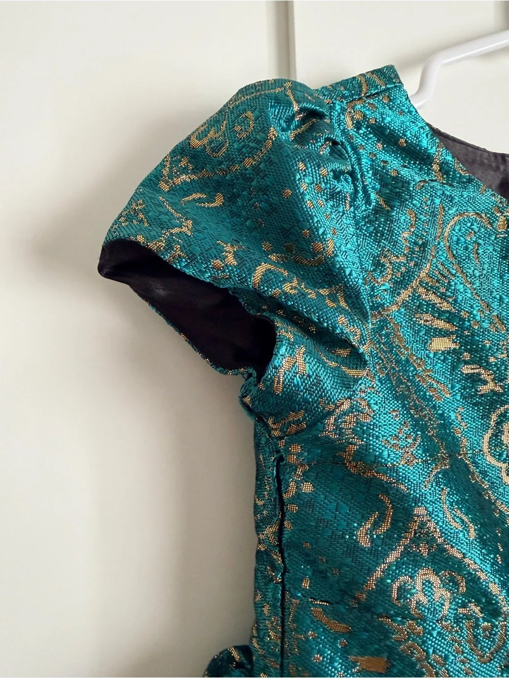 The Children's Place Teal and Gold Brocade Party Dress